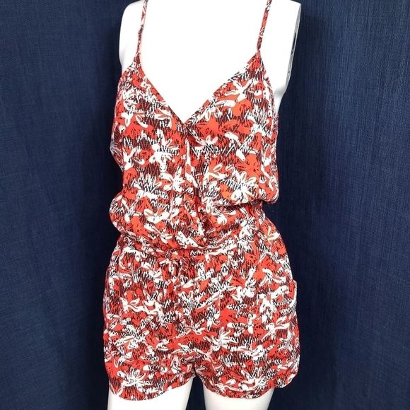 Banana Republic Pants - Banana Republic Tropical Strappy Romper Pockets Tropical Wrap V-Neck Orange SM